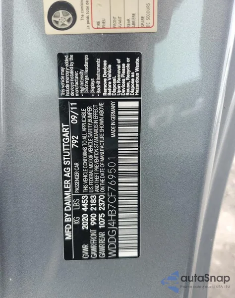 2012 Mercedes-Benz C 250 from USA, damaged, VIN WDDGJ4HB7CF769501